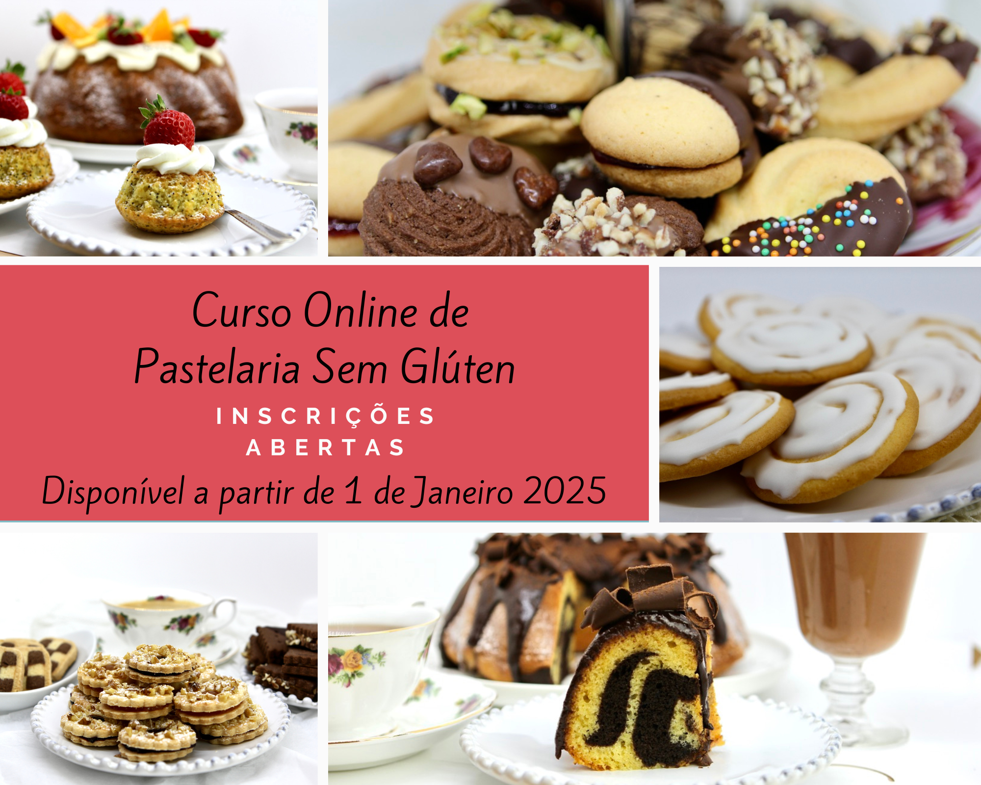 CURSO ONLINE de de Pastelaria Bolos de Chá & Biscoitos  Sem Glúten